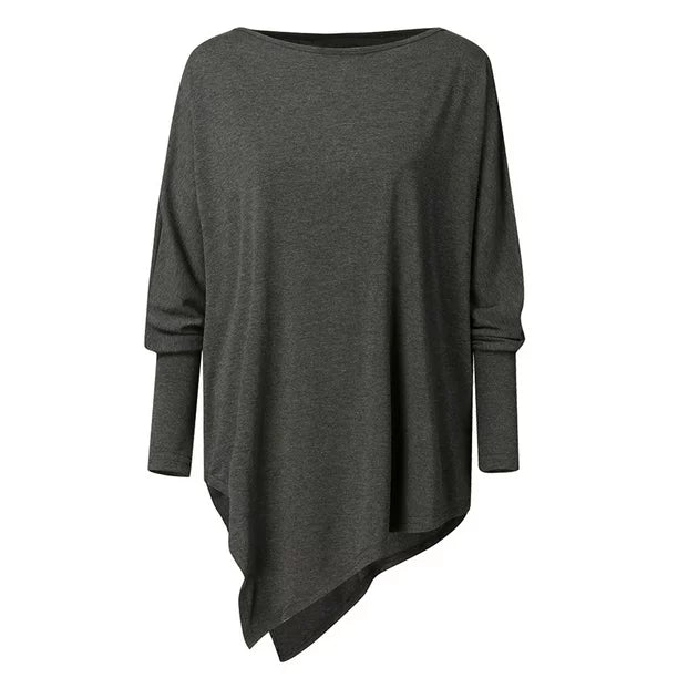 Ilania women’s asymmetrical V-drop sweater with bias hem and fluid cut – timeless knitwear for winter