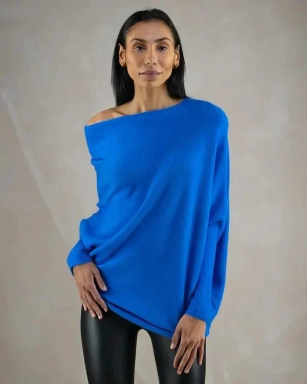 Marce women’s asymmetrical draped sweater with modern fluid cut for autumn and winter