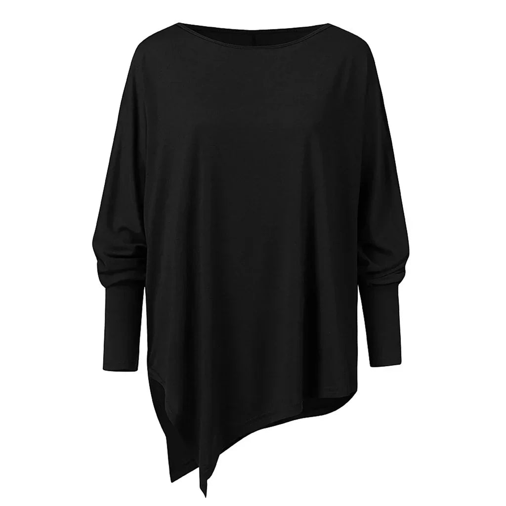 Ilania women’s asymmetrical V-drop sweater with bias hem and fluid cut – timeless knitwear for winter