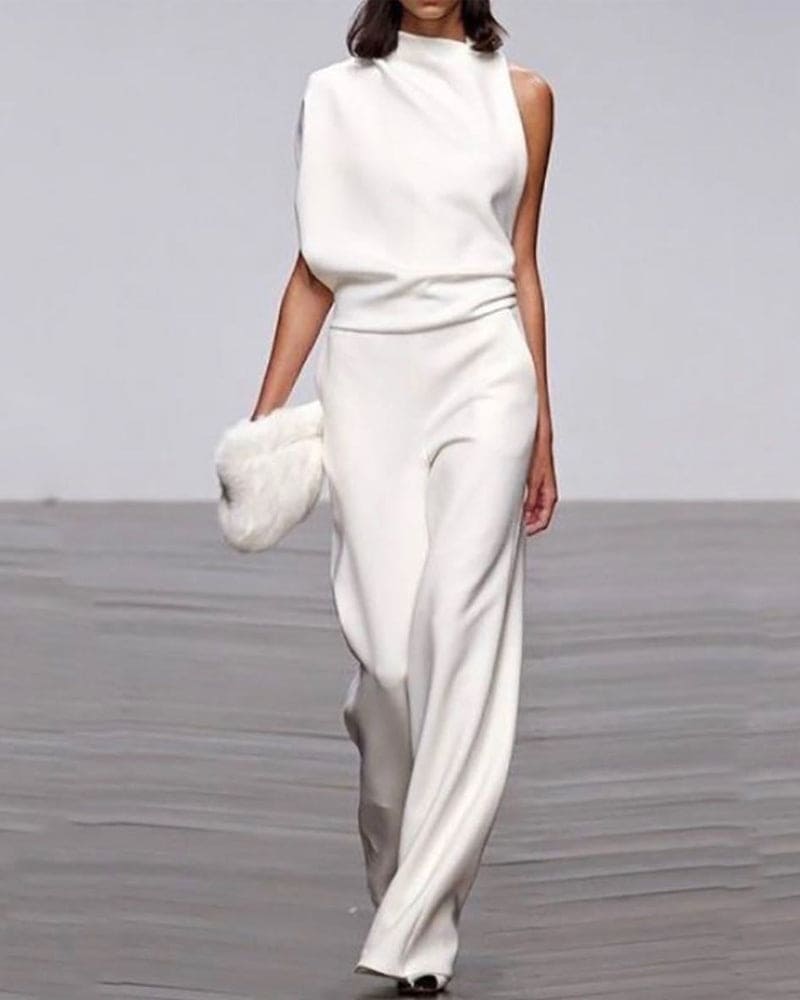 Elina women’s elegant high-neck jumpsuit with long sleeves and refined tailoring