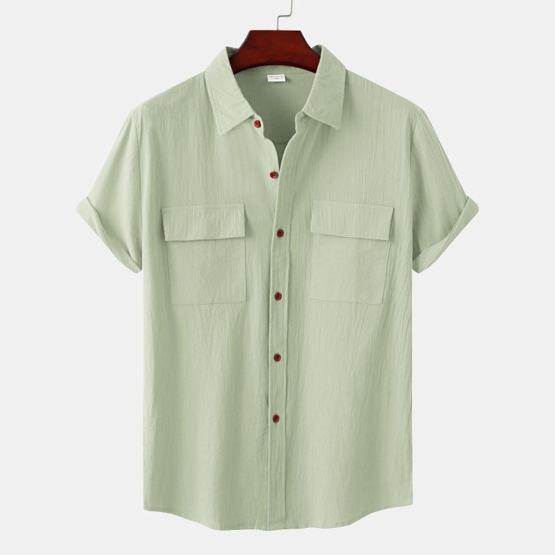 Men’s linen short-sleeve shirt in beige – casual summer wear