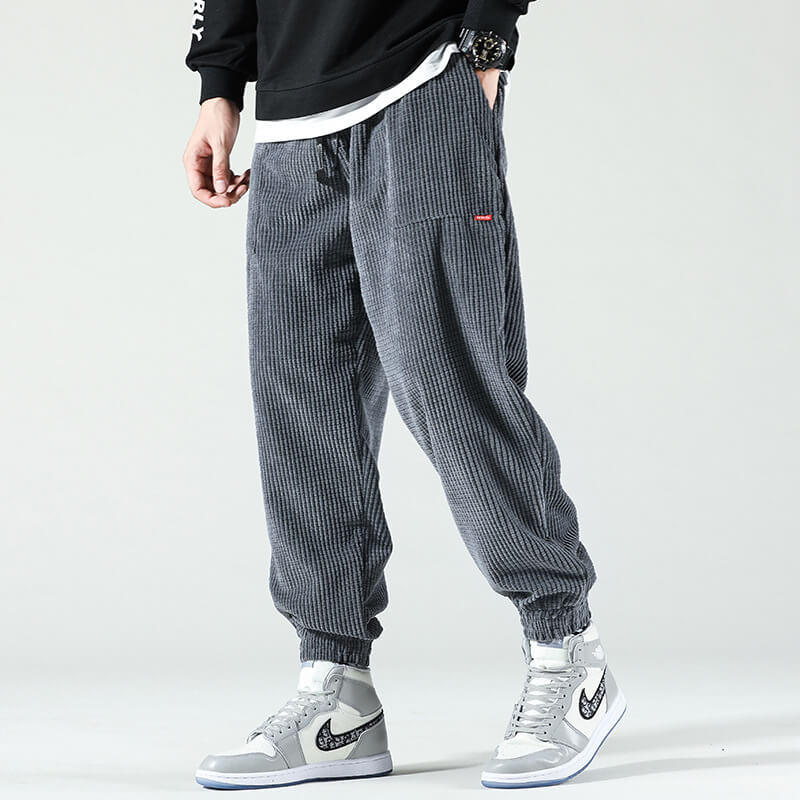 Rayan men’s jogging style corduroy trousers with elastic waistband and tapered fit