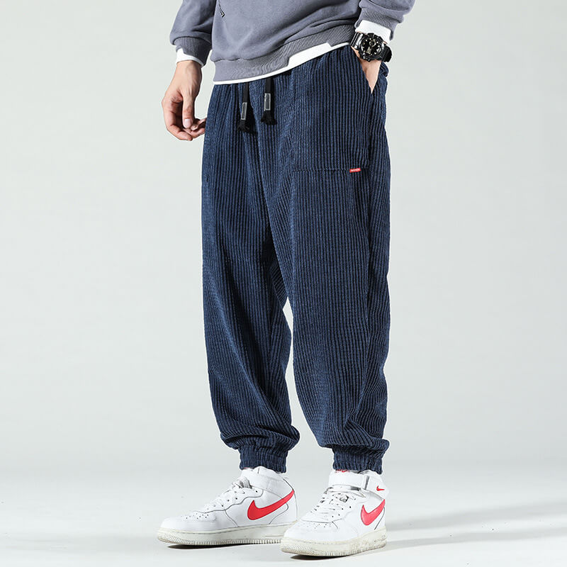 Rayan men’s jogging style corduroy trousers with elastic waistband and tapered fit