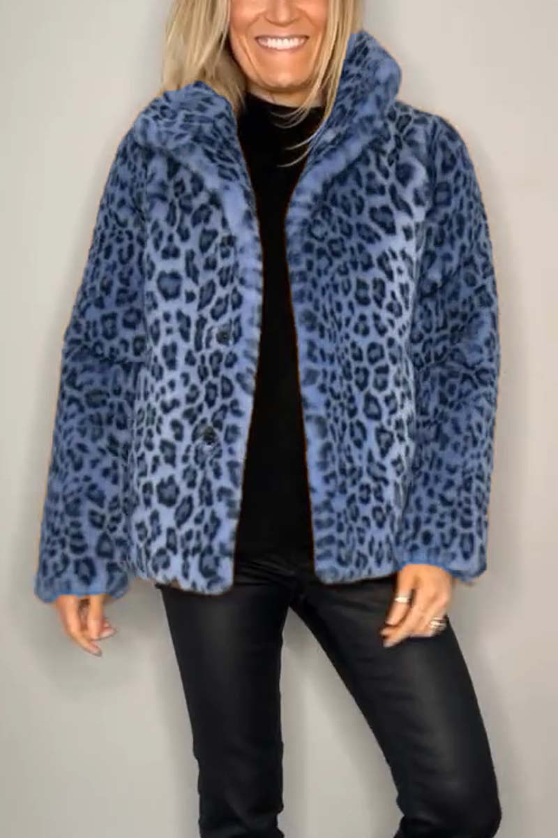 Aida women’s short faux fur coat with subtle leopard print for chic autumn and winter style