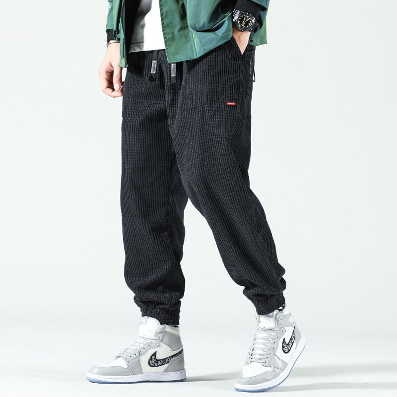 Rayan men’s jogging style corduroy trousers with elastic waistband and tapered fit
