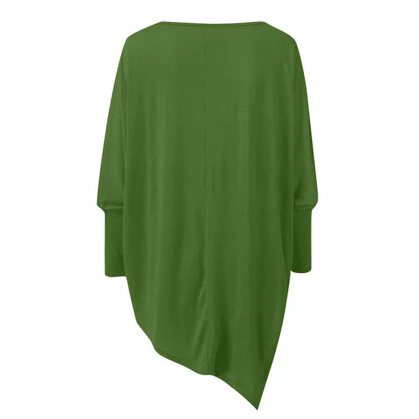 Ilania women’s asymmetrical V-drop sweater with bias hem and fluid cut – timeless knitwear for winter