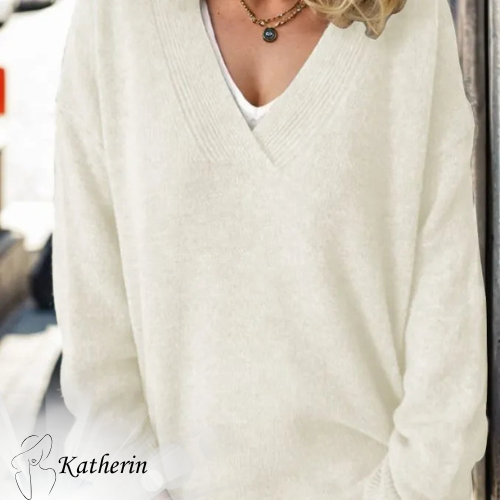 AliceLondon Katherin women’s V-neck knitted sweater in soft fabric – casual and elegant style