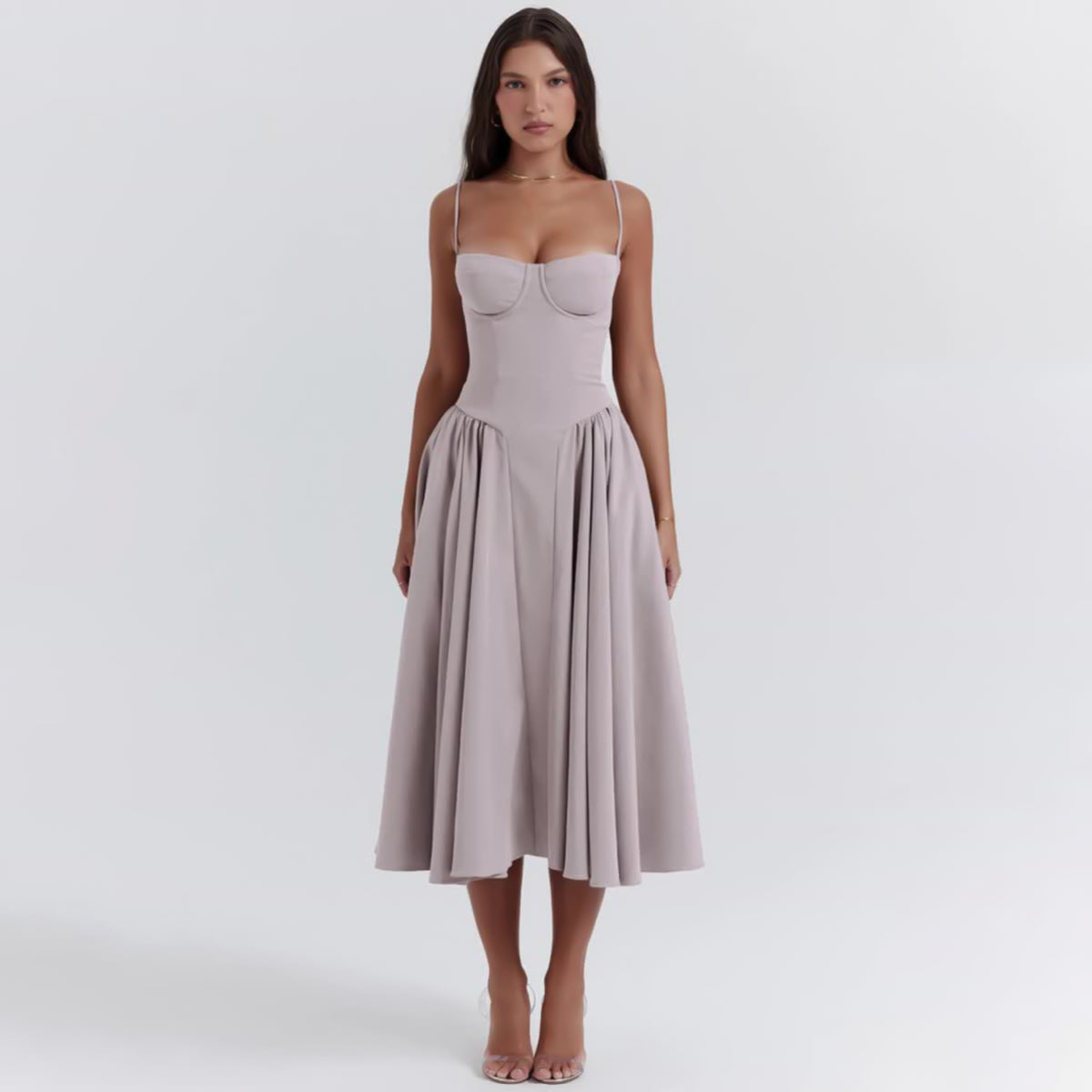 Selia women’s midi dress with fitted bodice and structured silhouette, ballerina-inspired elegance