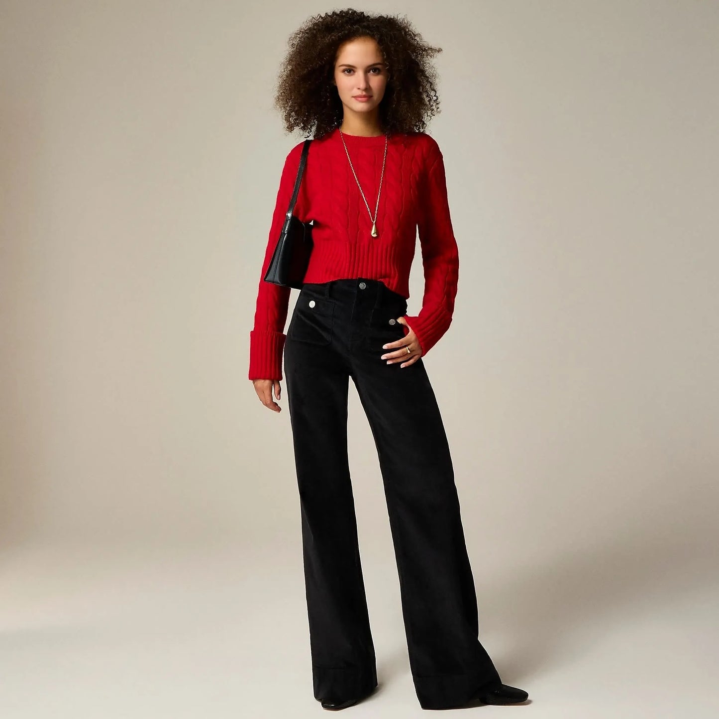 Women’s wide-leg denim jeans with nautical buttons – high waist and flared cut