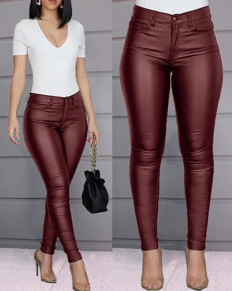 Daphne women’s high-waist faux leather pants with sleek fitted silhouette
