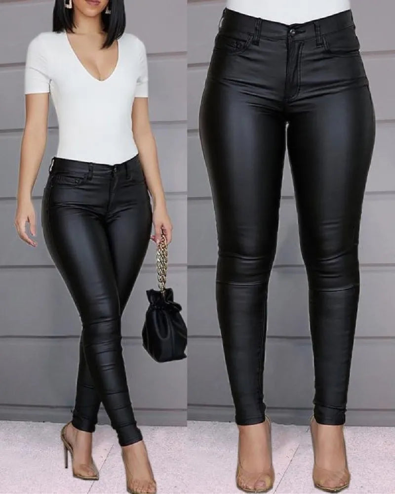 Daphne women’s high-waist faux leather pants with sleek fitted silhouette