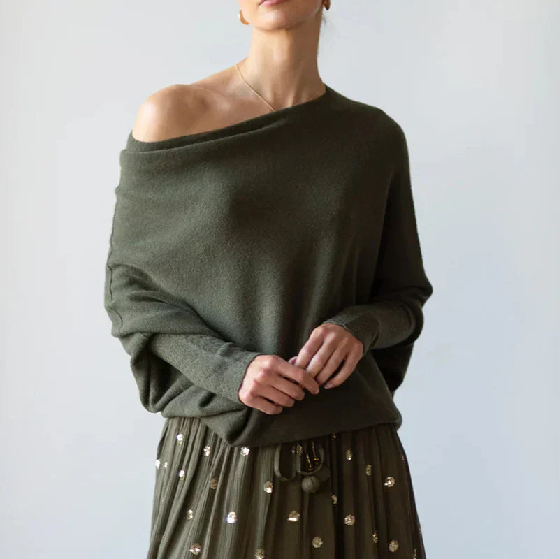 Marce women’s asymmetrical draped sweater with modern fluid cut for autumn and winter