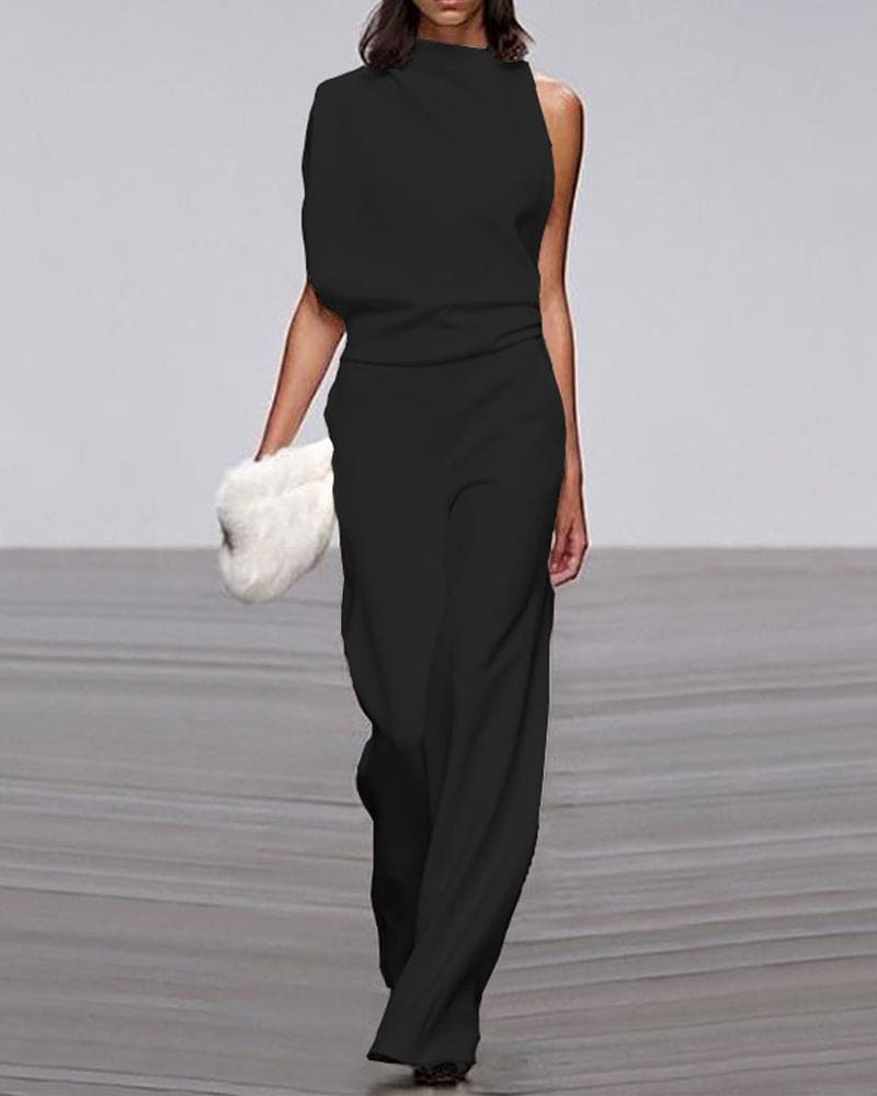 Elina women’s elegant high-neck jumpsuit with long sleeves and refined tailoring