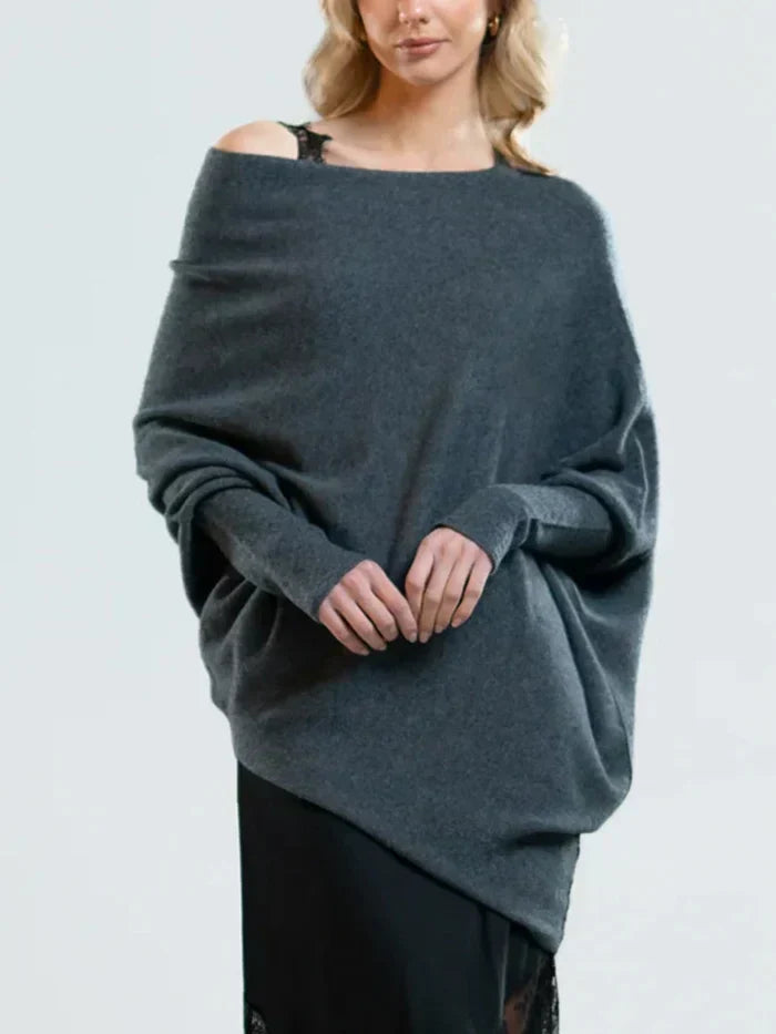 Marce women’s asymmetrical draped sweater with modern fluid cut for autumn and winter