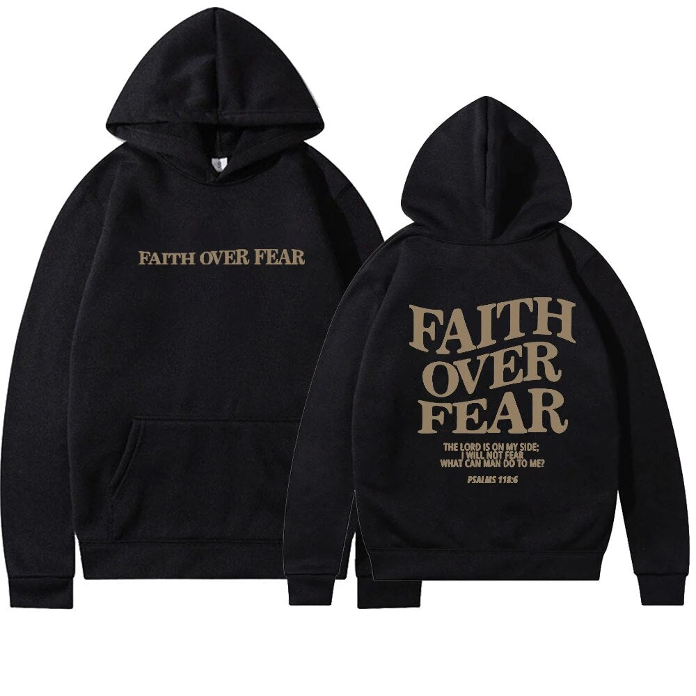 Vicky women’s hoodie with inspirational “Faith Over Fear” back print