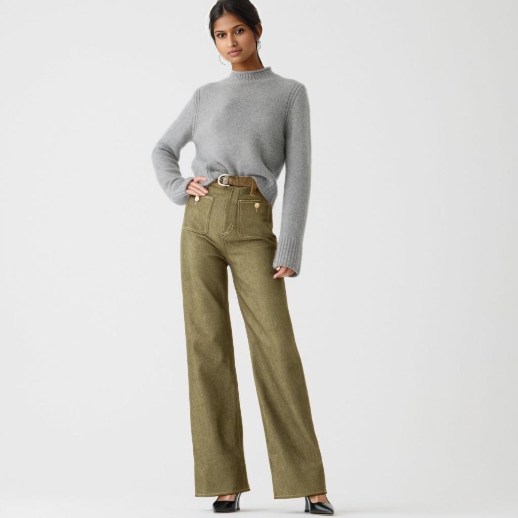 Women’s wide-leg denim jeans with nautical buttons – high waist and flared cut