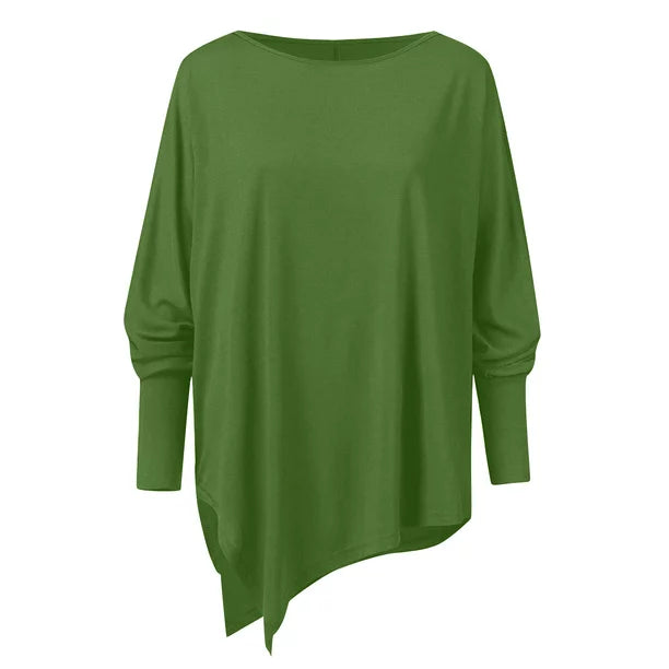 Ilania women’s asymmetrical V-drop sweater with bias hem and fluid cut – timeless knitwear for winter