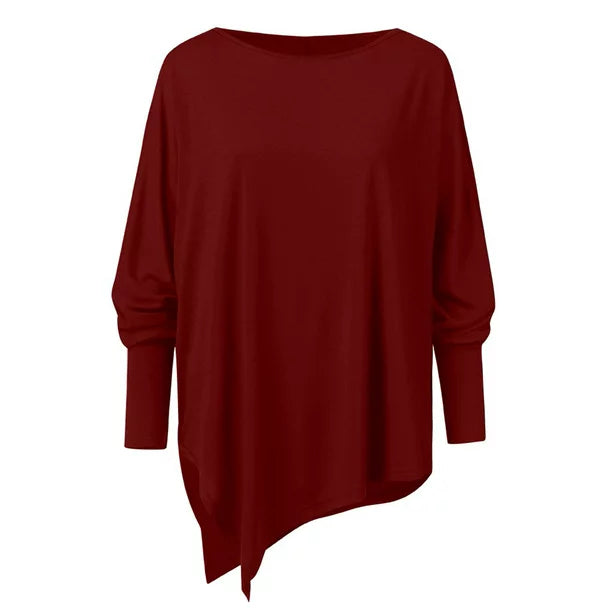 Ilania women’s asymmetrical V-drop sweater with bias hem and fluid cut – timeless knitwear for winter