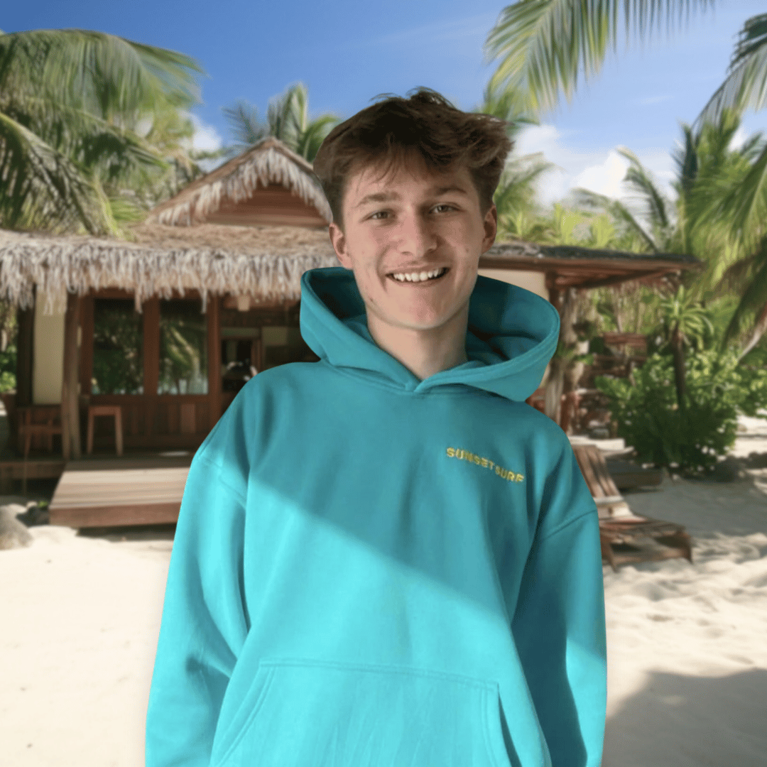 Unisex hoodie with coastal-inspired “SUNSET SURF” print – Mariner