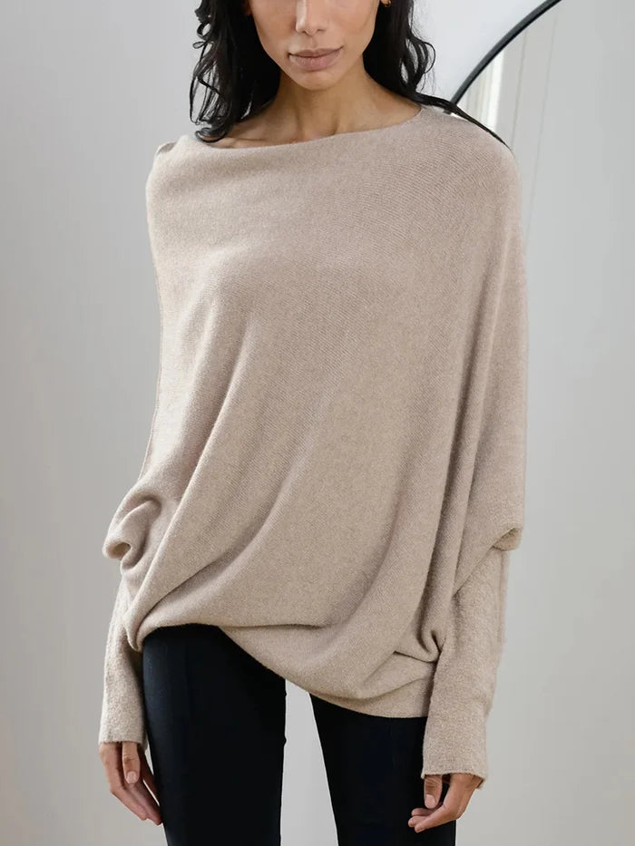 Marce women’s asymmetrical draped sweater with modern fluid cut for autumn and winter