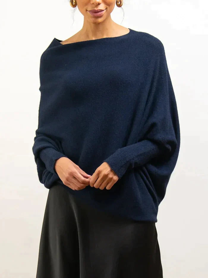 Marce women’s asymmetrical draped sweater with modern fluid cut for autumn and winter