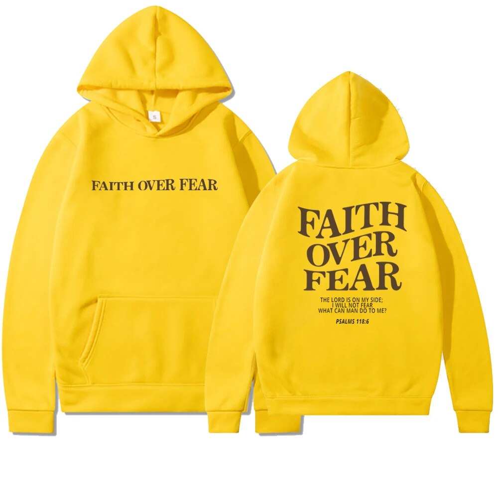 Vicky women’s hoodie with inspirational “Faith Over Fear” back print