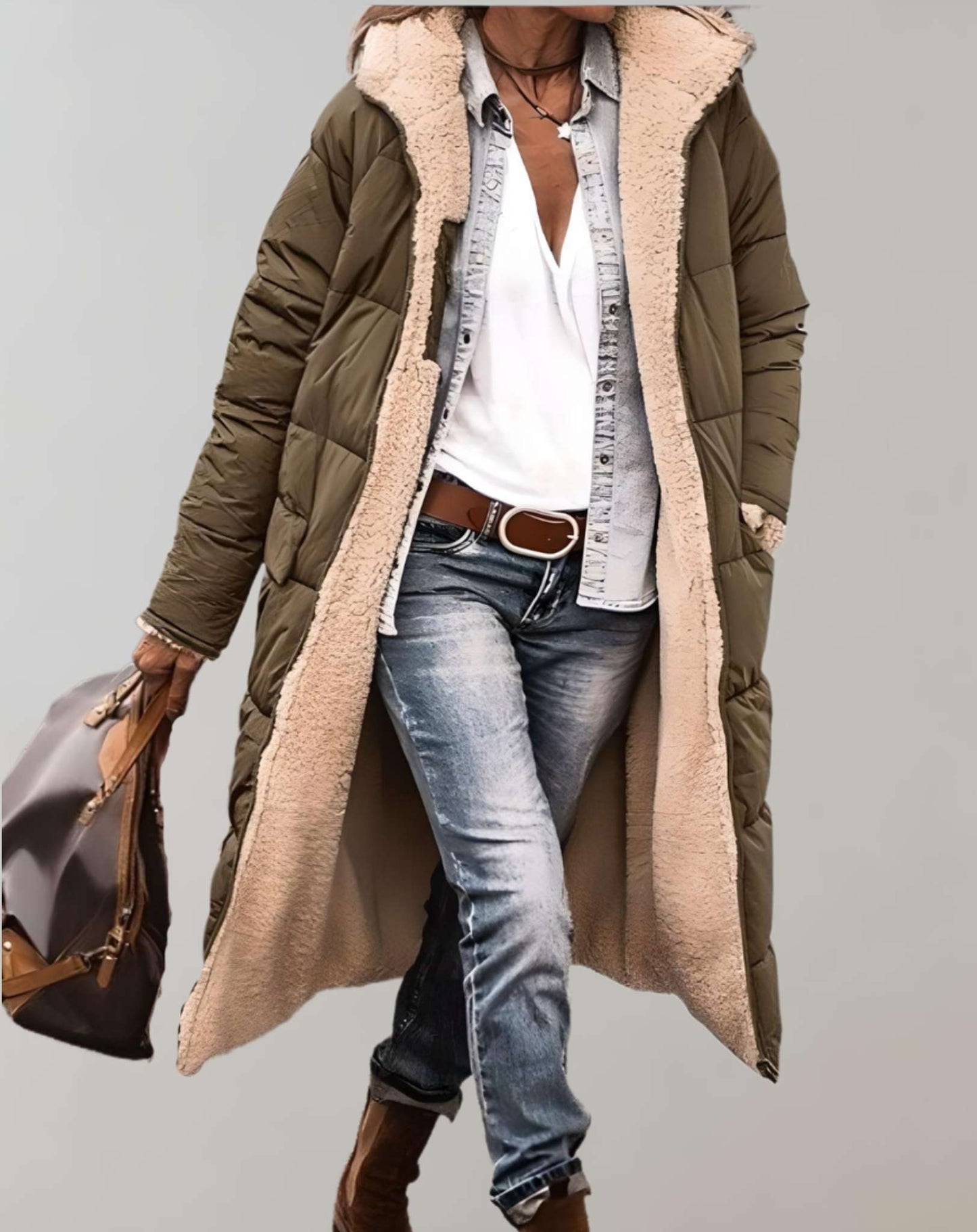 Verina women’s long winter coat with soft fleece lining – elegant outerwear for cold days