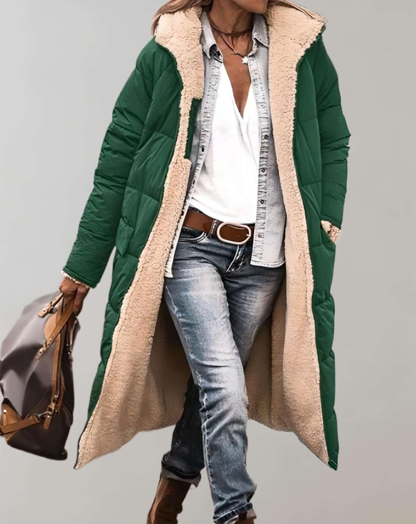 Verina women’s long winter coat with soft fleece lining – elegant outerwear for cold days
