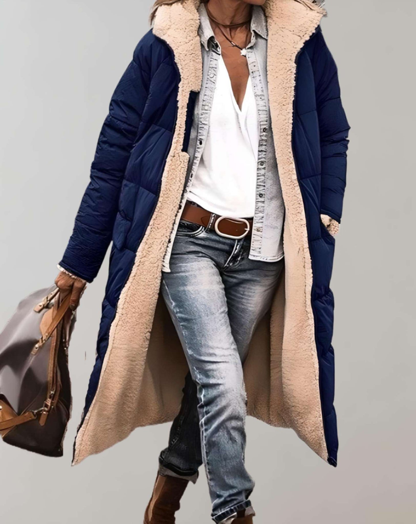 Verina women’s long winter coat with soft fleece lining – elegant outerwear for cold days
