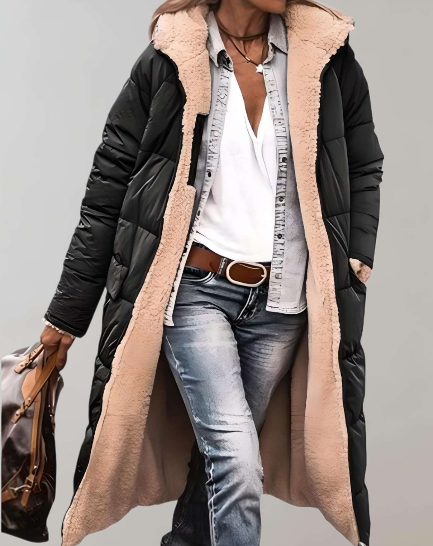 Verina women’s long winter coat with soft fleece lining – elegant outerwear for cold days