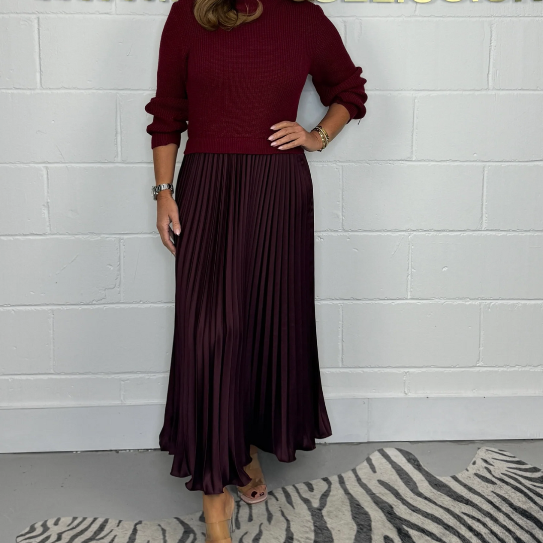 Eliza Coordinated 2-Piece Sweater and Skirt Set with pleated skirt and long-sleeve top