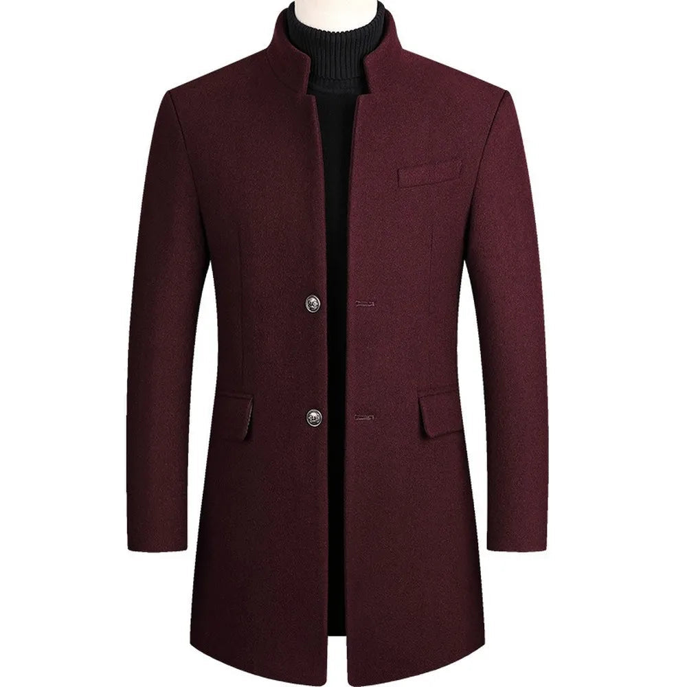 Men’s tailored long coat in wool style fabric