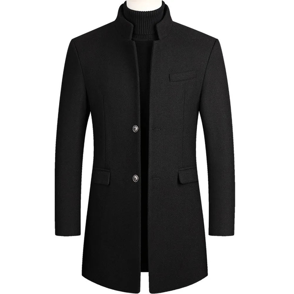 Men’s tailored long coat in wool style fabric