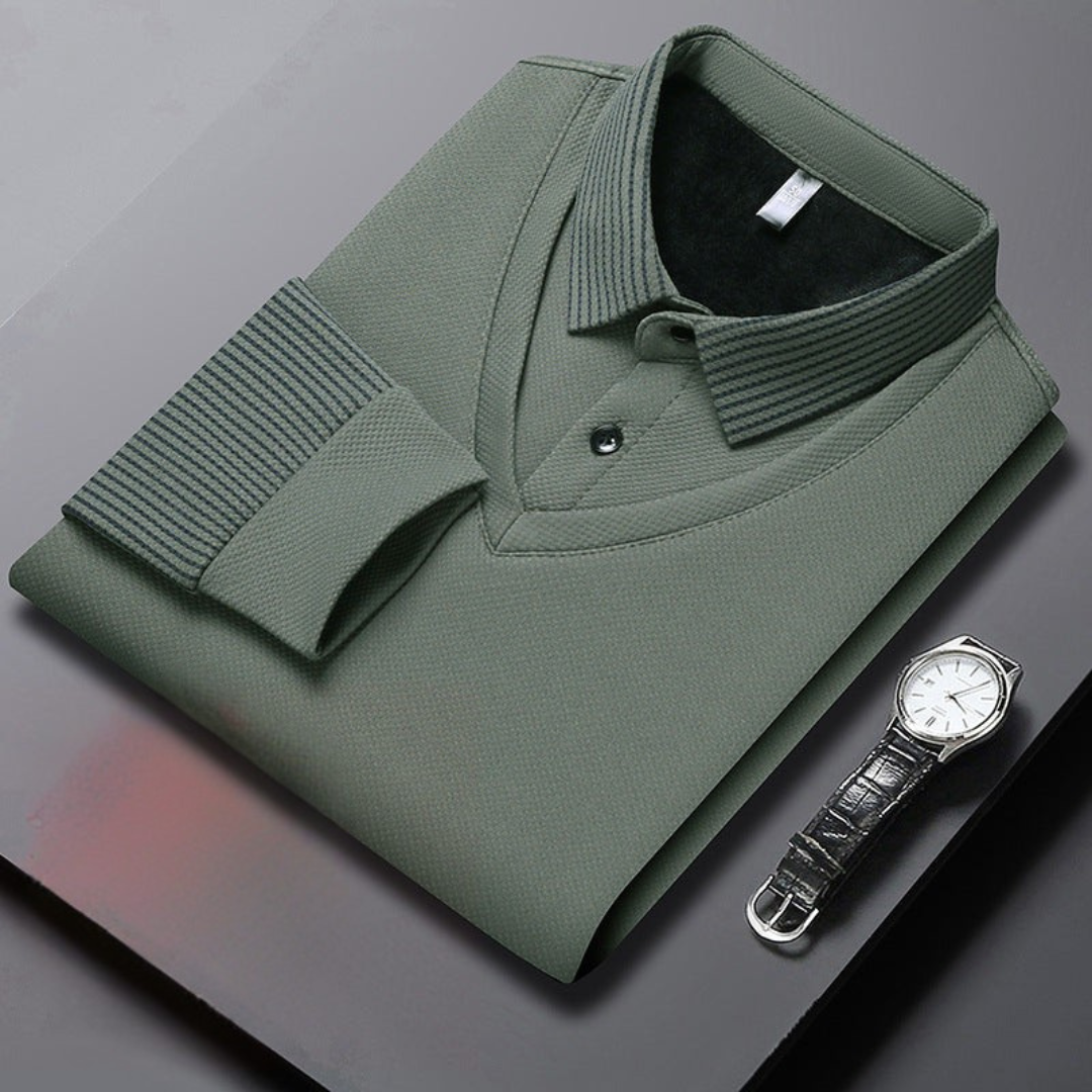 Men’s long sleeve polo shirt with button placket and classic collar