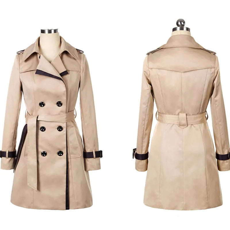 Alina elegant women's double-breasted trench coat in gabardine with a structured silhouette.