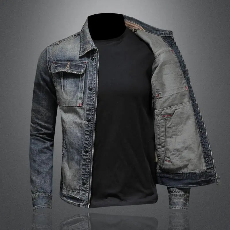 Men’s retro denim jacket with zip closure and chest pockets – Branwell