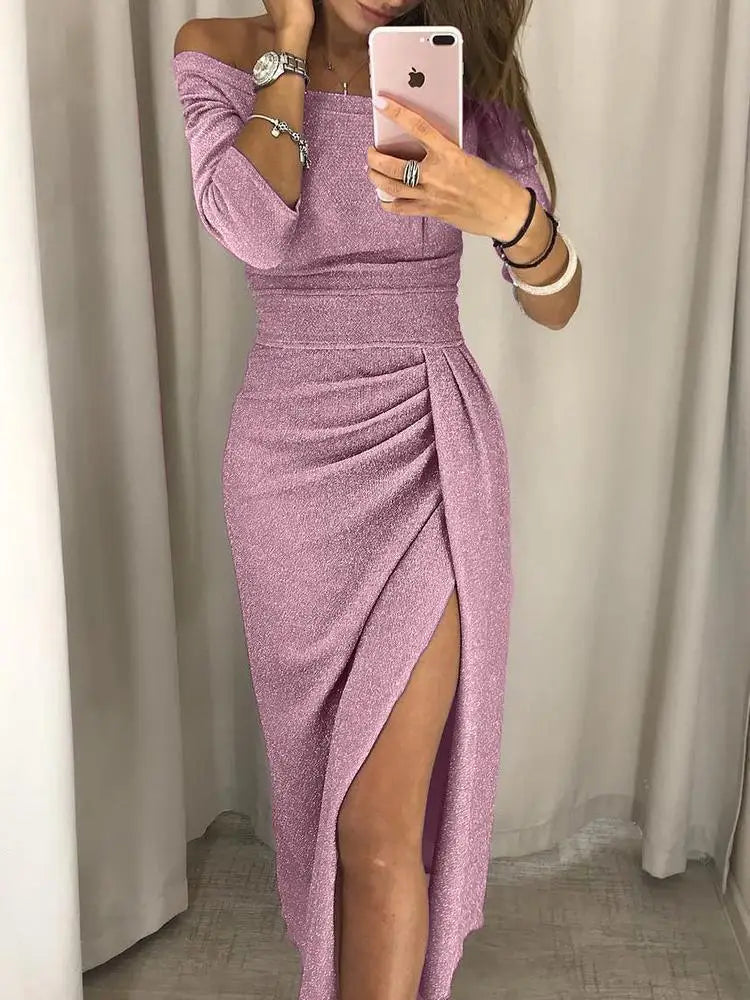 Selene women’s elegant long-sleeve midi evening dress with fitted silhouette – autumn winter fashion