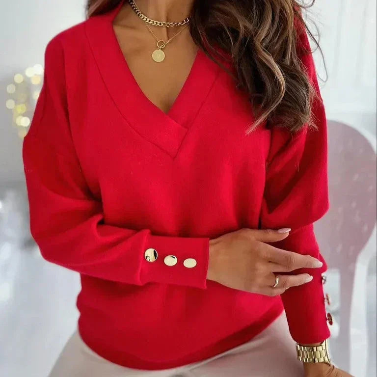 Erika chic V-neck women’s sweater in relaxed fit with long sleeves and soft breathable fabric