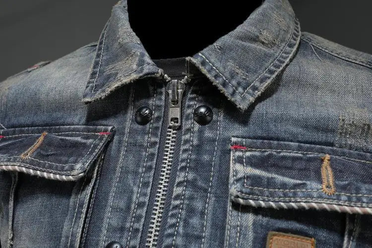 Men’s retro denim jacket with zip closure and chest pockets – Branwell