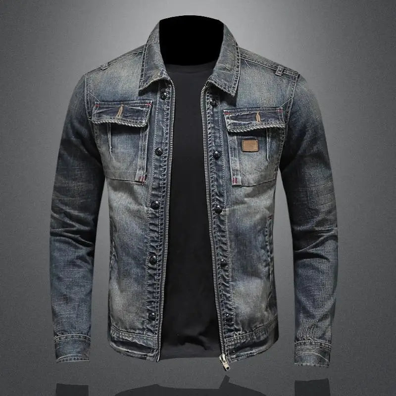 Men’s retro denim jacket with zip closure and chest pockets – Branwell