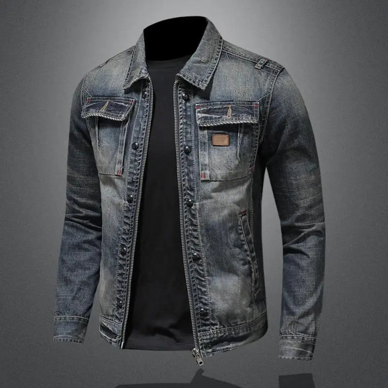 Men’s retro denim jacket with zip closure and chest pockets – Branwell
