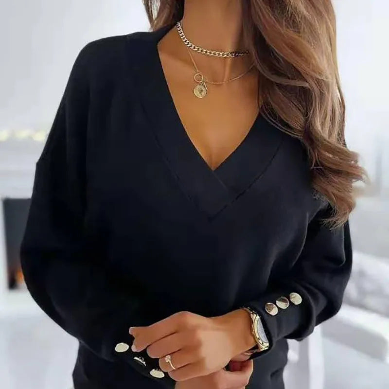 Erika chic V-neck women’s sweater in relaxed fit with long sleeves and soft breathable fabric