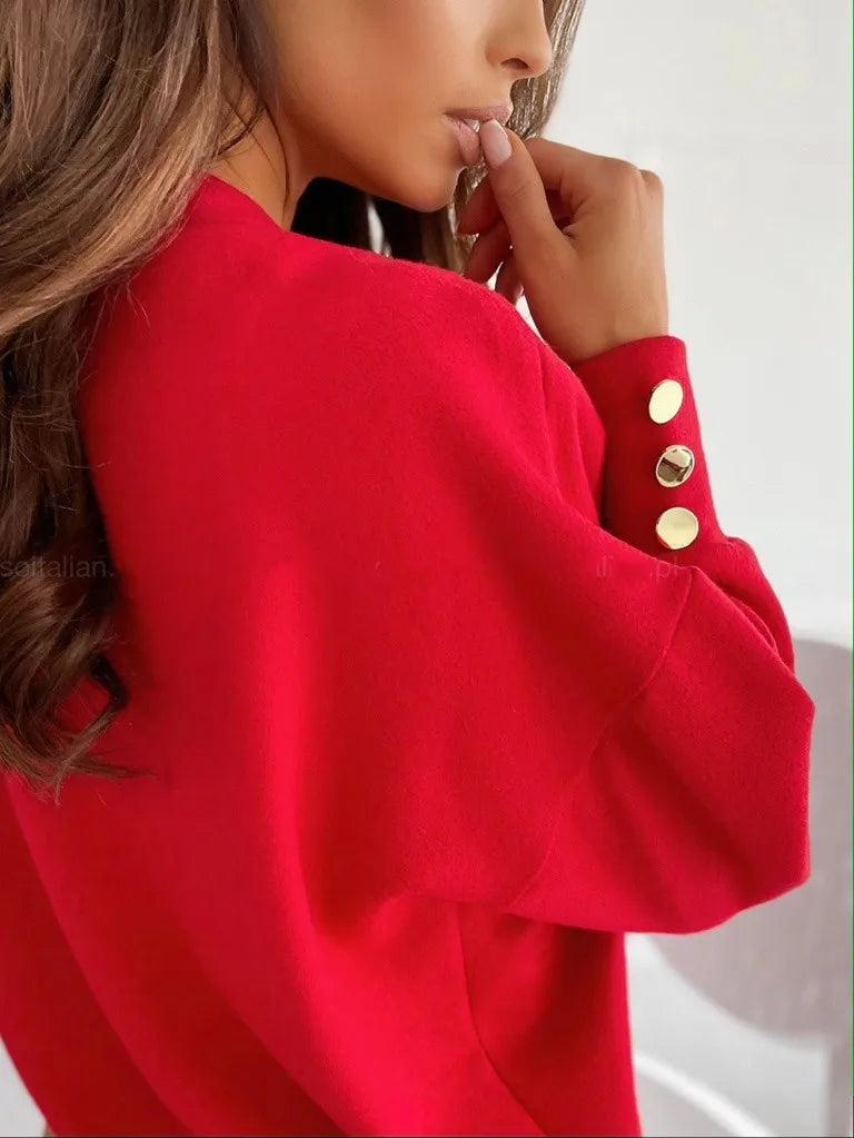 Erika chic V-neck women’s sweater in relaxed fit with long sleeves and soft breathable fabric