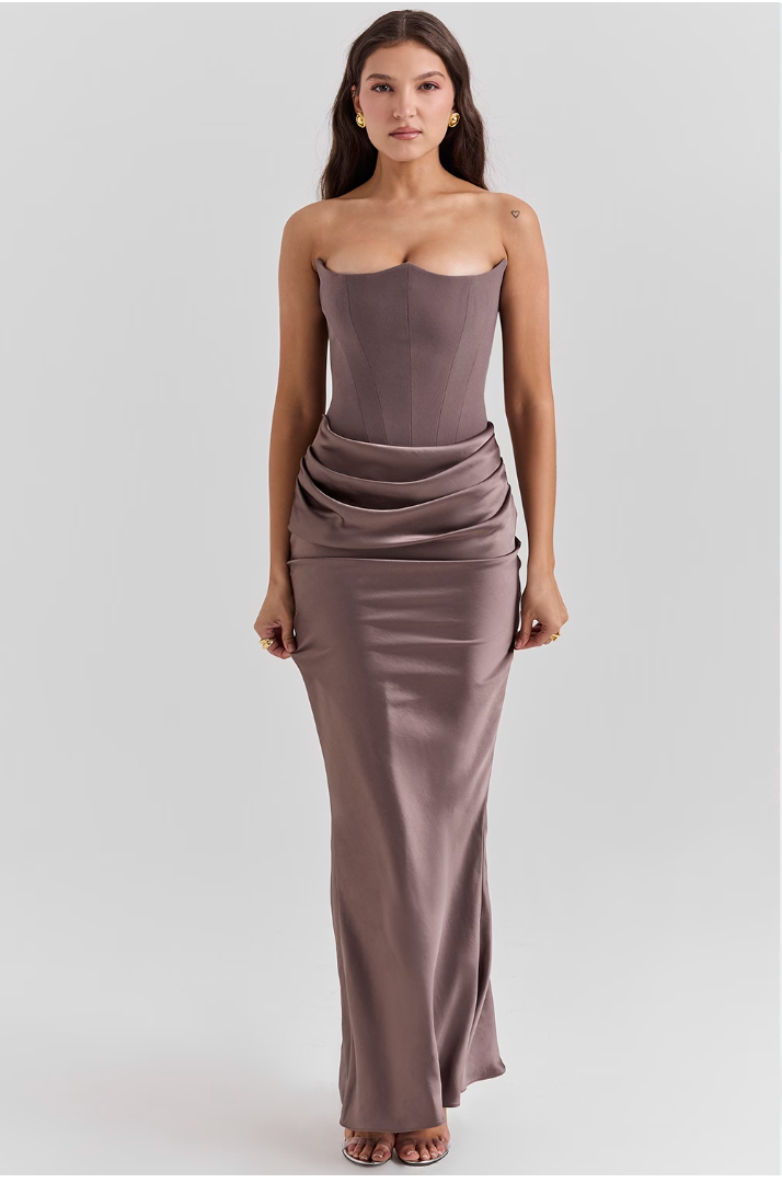 Selene women’s sleeveless corset-style maxi dress with flowing silhouette