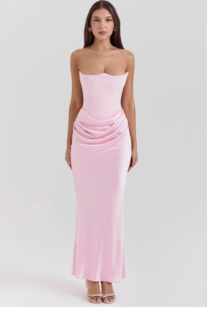 Selene women’s sleeveless corset-style maxi dress with flowing silhouette