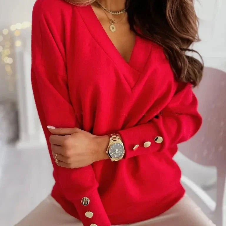 Erika chic V-neck women’s sweater in relaxed fit with long sleeves and soft breathable fabric