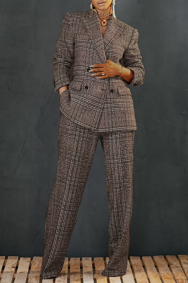 Lucienne women’s elegant two-piece blazer and trouser suit – tartan fabric with refined details