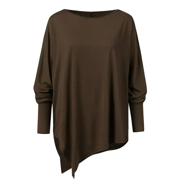 Ilania women’s asymmetrical V-drop sweater with bias hem and fluid cut – timeless knitwear for winter