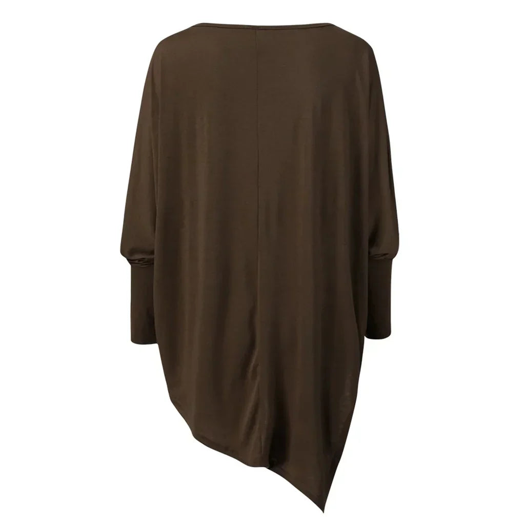 Ilania women’s asymmetrical V-drop sweater with bias hem and fluid cut – timeless knitwear for winter
