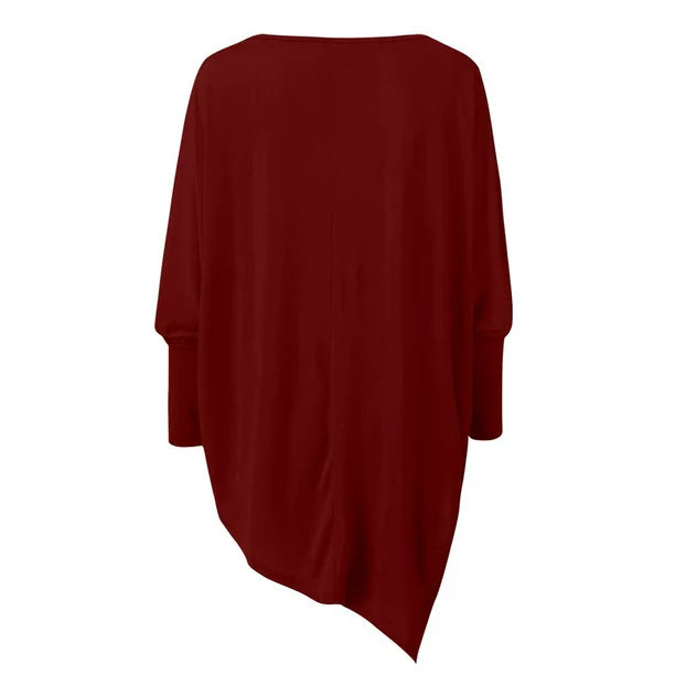 Ilania women’s asymmetrical V-drop sweater with bias hem and fluid cut – timeless knitwear for winter